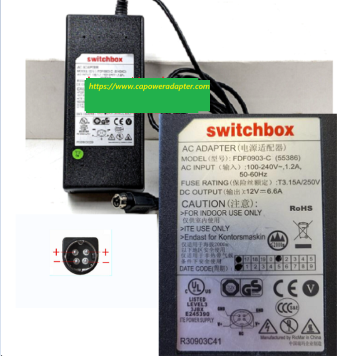 *Brand NEW*Switchbox 4pin FDF0903-C(55386) 12V DC 6.6A AC Adapter